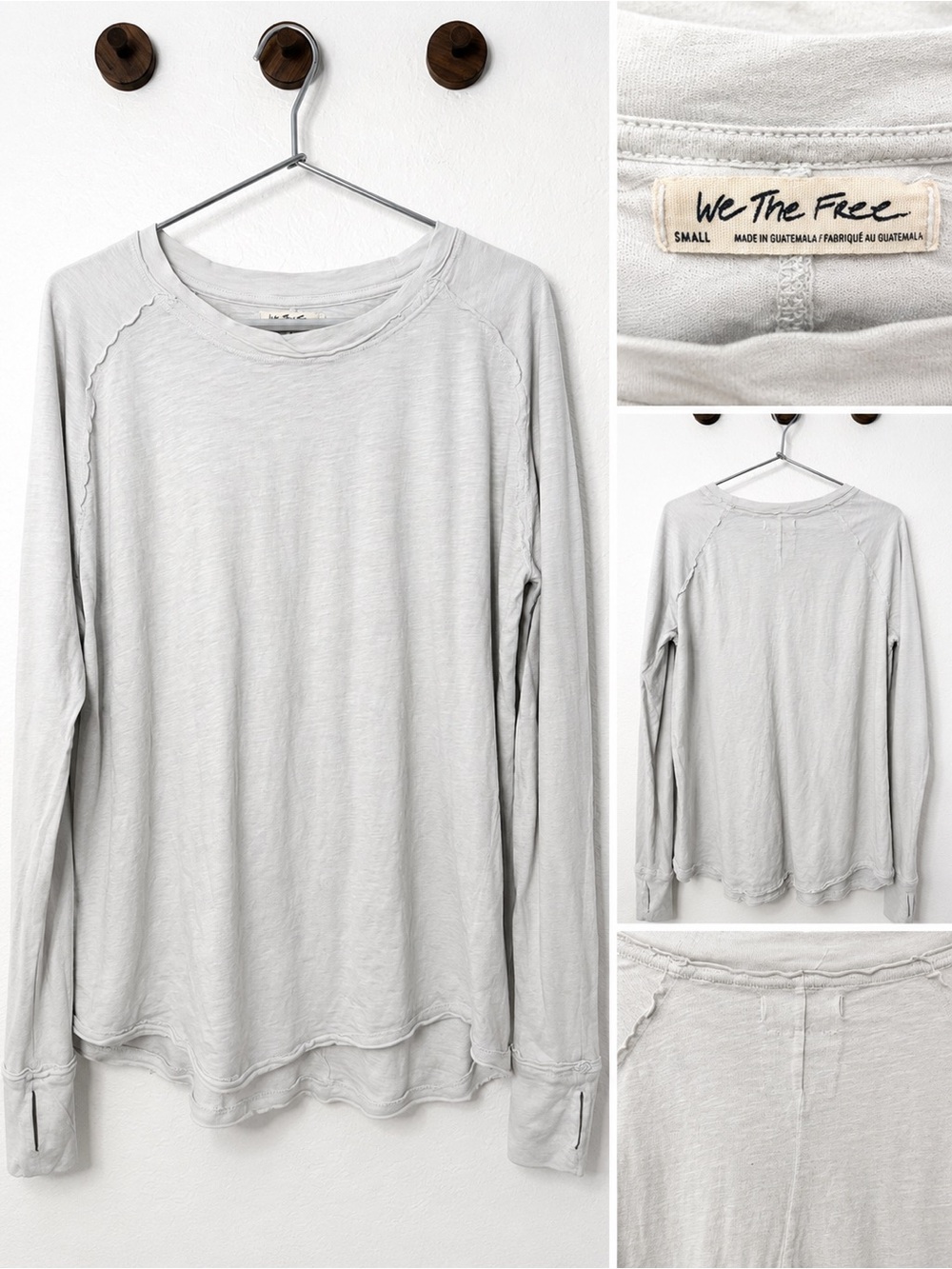 We The Free Light Gray Raw-Edge Long Sleeve Top